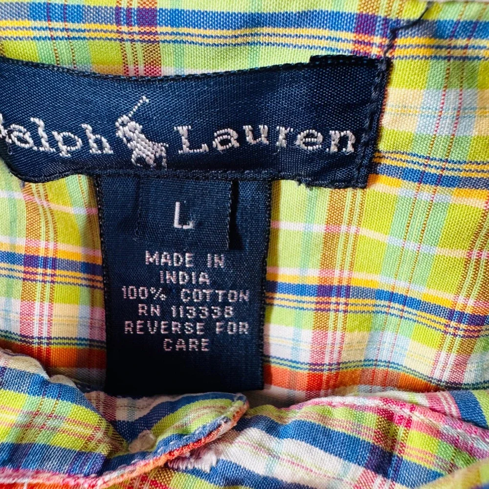 Ralph Lauren Boy Large Madras Plaid Button Down Shirt Multicolor Cotton Long Slv